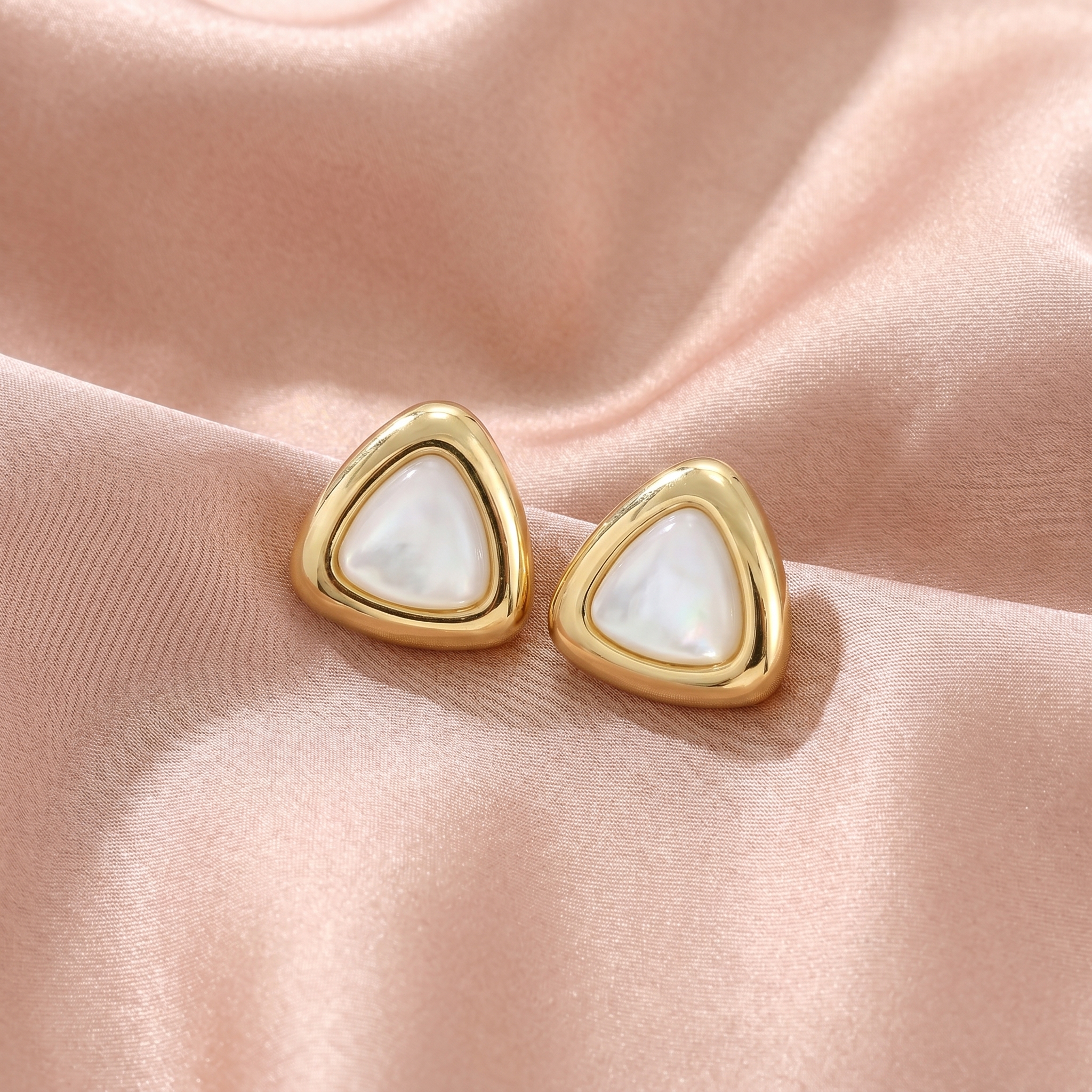 Rounded Triangle Mother of Pearl Stud Earrings