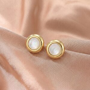 Round Bezel Mother of Pearl Stud Earrings