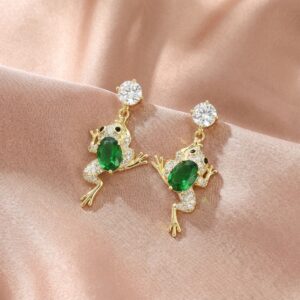 Green Crystal Frog Zircon Drop Earrings