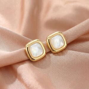 Square White Shell Stud Earrings