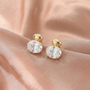 Oval Cubic Zirconia Gold Plated Stud Earrings