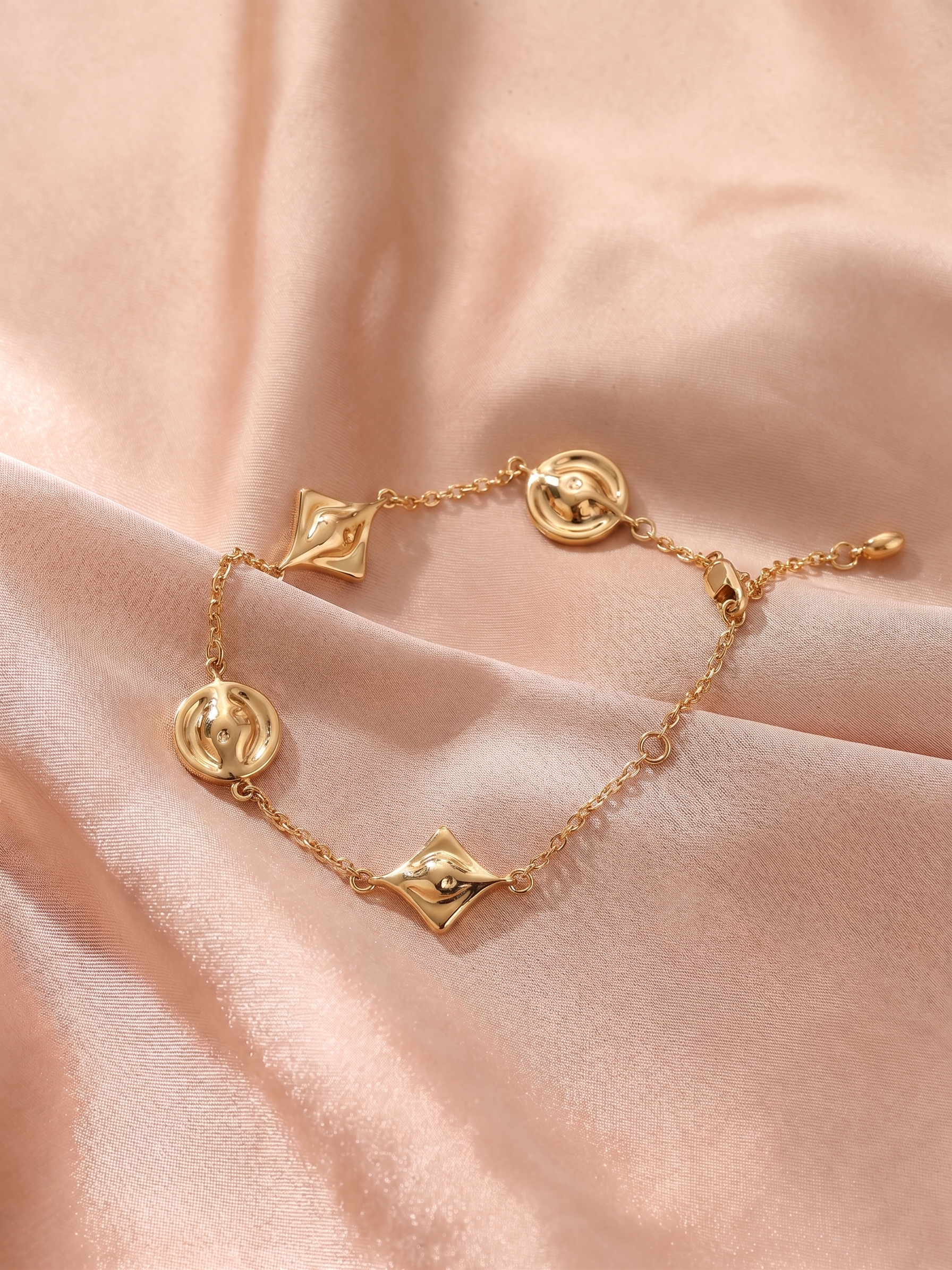 Minimalist Multi-Charm Adjustable Gold Bracelet