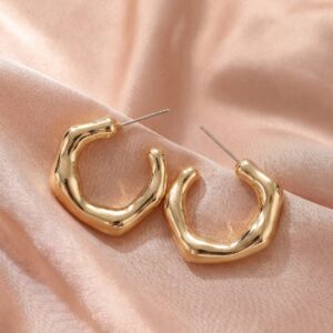 Twisted Irregular Gold C Hoop Earrings