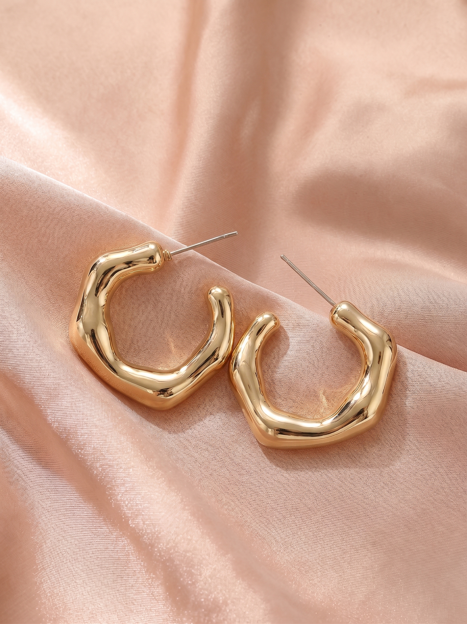 Twisted Irregular Gold C Hoop Earrings