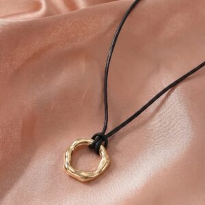 Irregular Textured Gold Ring Black Cord Necklace