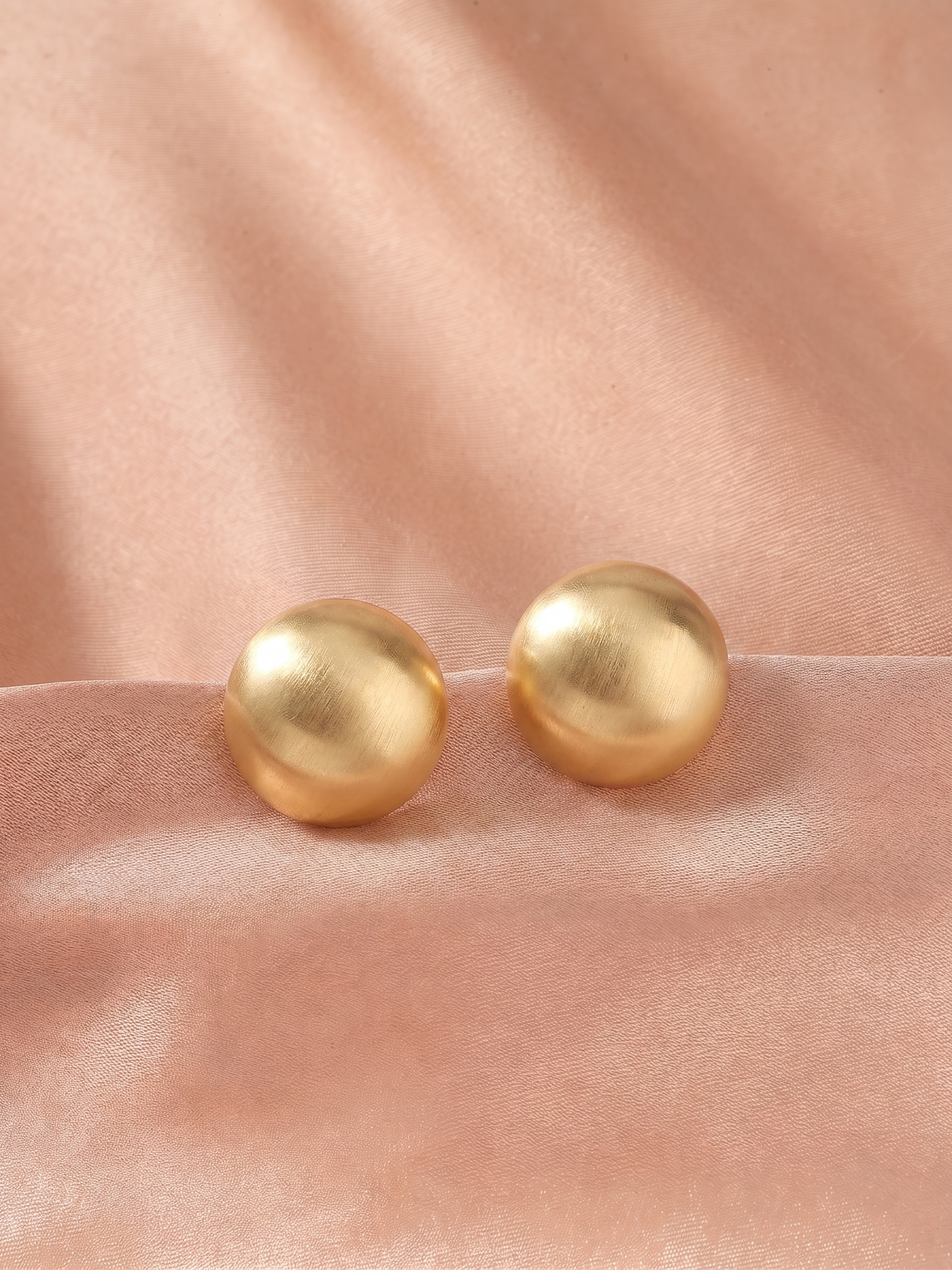 Matte Round Gold Bean Stud Earrings