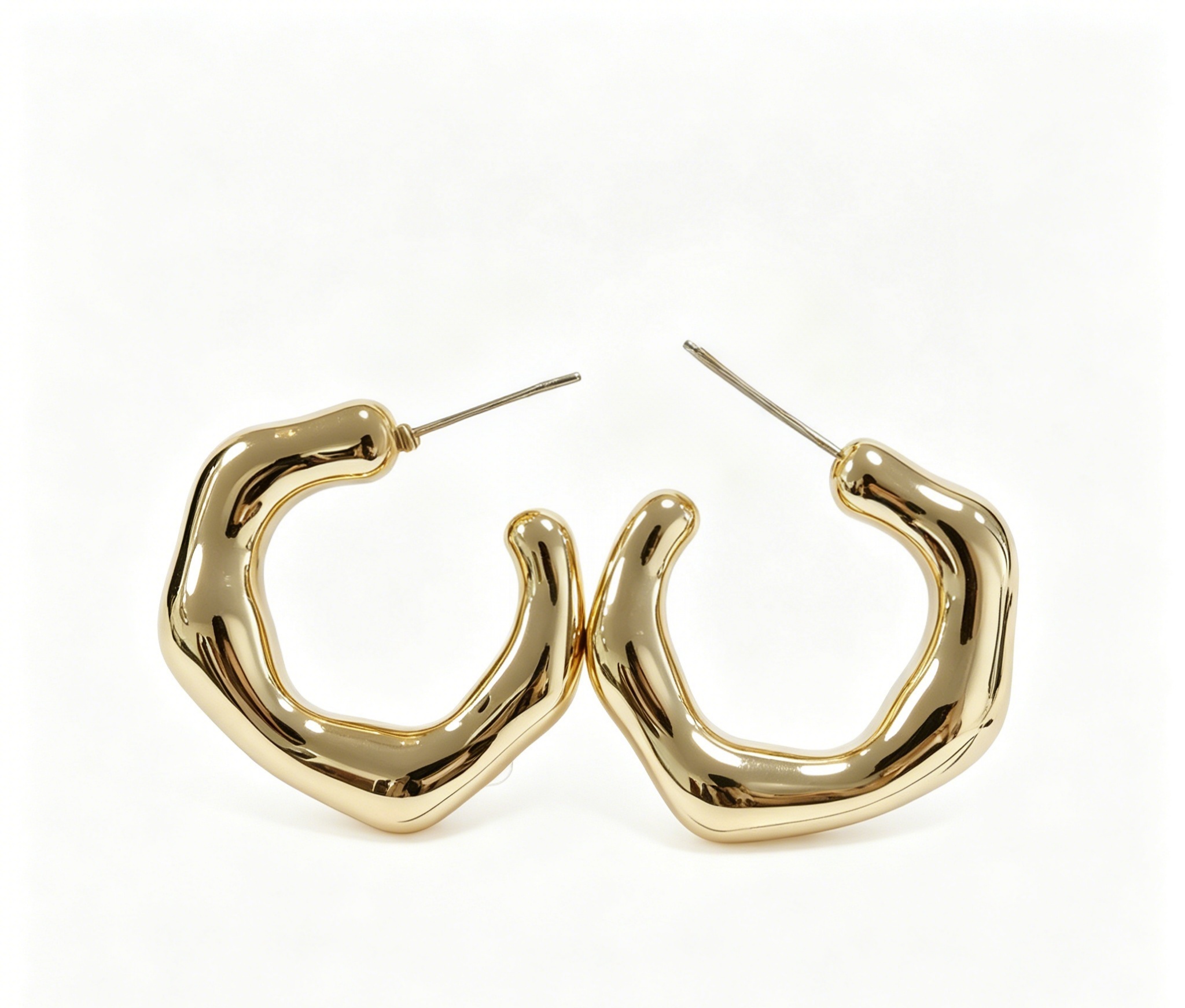 Twisted Irregular Gold C Hoop Earrings - 图片 2