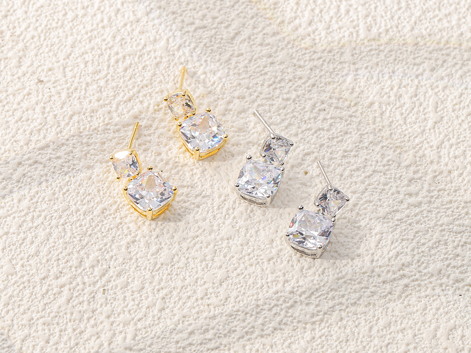 Rectangular Trapezoid Zircon Stud Earrings - 图片 2
