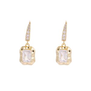 Curved Hook Rectangular Zircon Drop Earrings