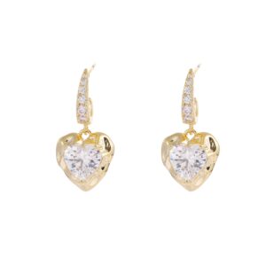 Curved Hook Tassel Heart Zircon Earrings