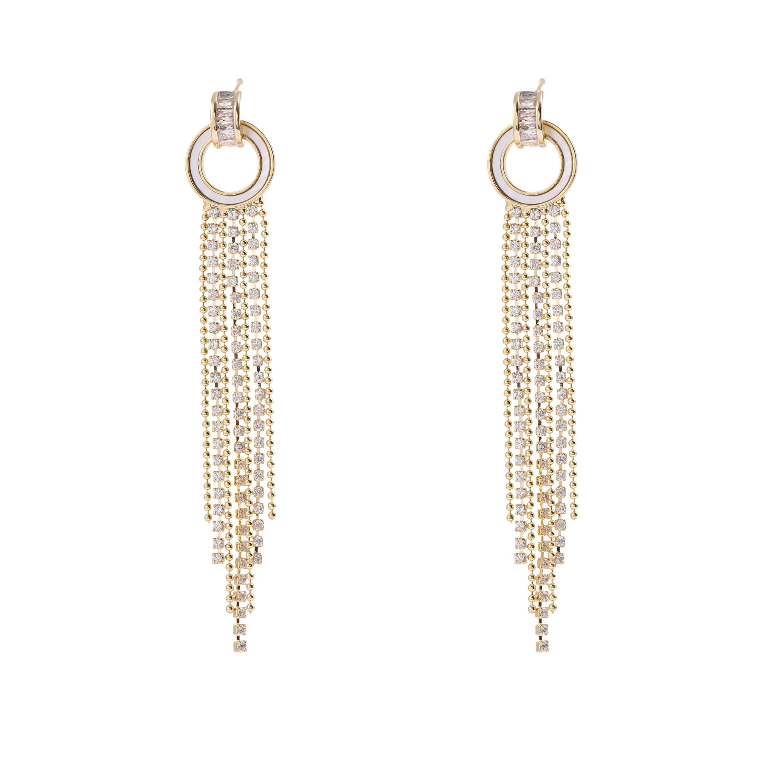 Gold Circle Long Tassel Drop Earrings