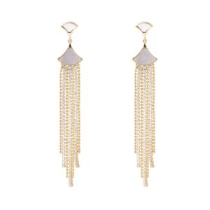 Gold Fan Shell Long Multi Chain Tassel Dangle Earrings