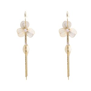 Two-Tone Clear Flower Long Wire Hook Dangle Earrings