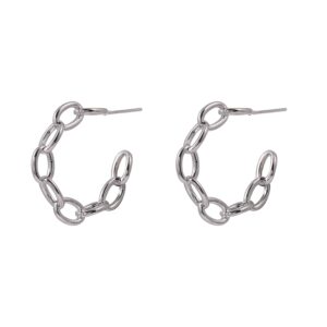 Chain Link Hoop Earrings Minimal Silver Open Circle Ear Jewelry