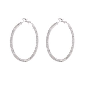 Full Paved Rhinestone Large Hoop Earrings Shiny Silver Circle Ear Jewelry