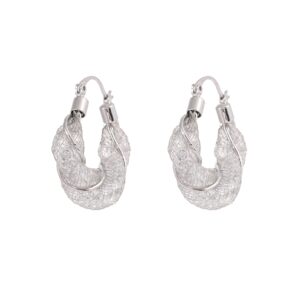 Crinkled Mesh Silver Large Hoop Earrings