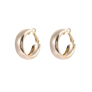Wide Smooth C-Shape Gold Hoop Earrings