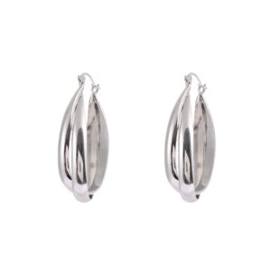 Twisted Oval Polished Silver Hoop Earrings, Large Curved Open Hoops