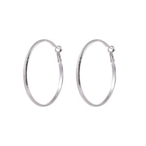 Textured Frosted Large Silver Hoop Earrings, Big Oval Open Hoop with Pattern Surface