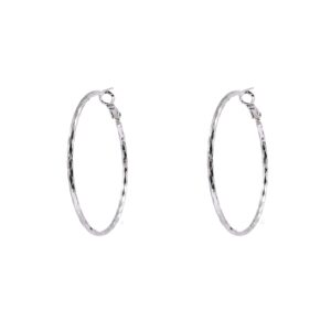 Hammered Textured Silver Oval Hoop Earrings