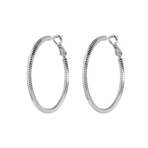 Thin Spiral Textured Silver Big Round Hoop Earrings