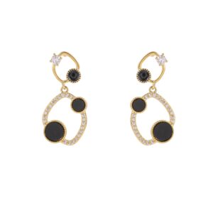 Gold Silver Two Tone Black Onyx Geometric Hoop Earrings