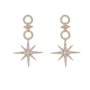 Double Ring Octagram Drop Stud Earrings