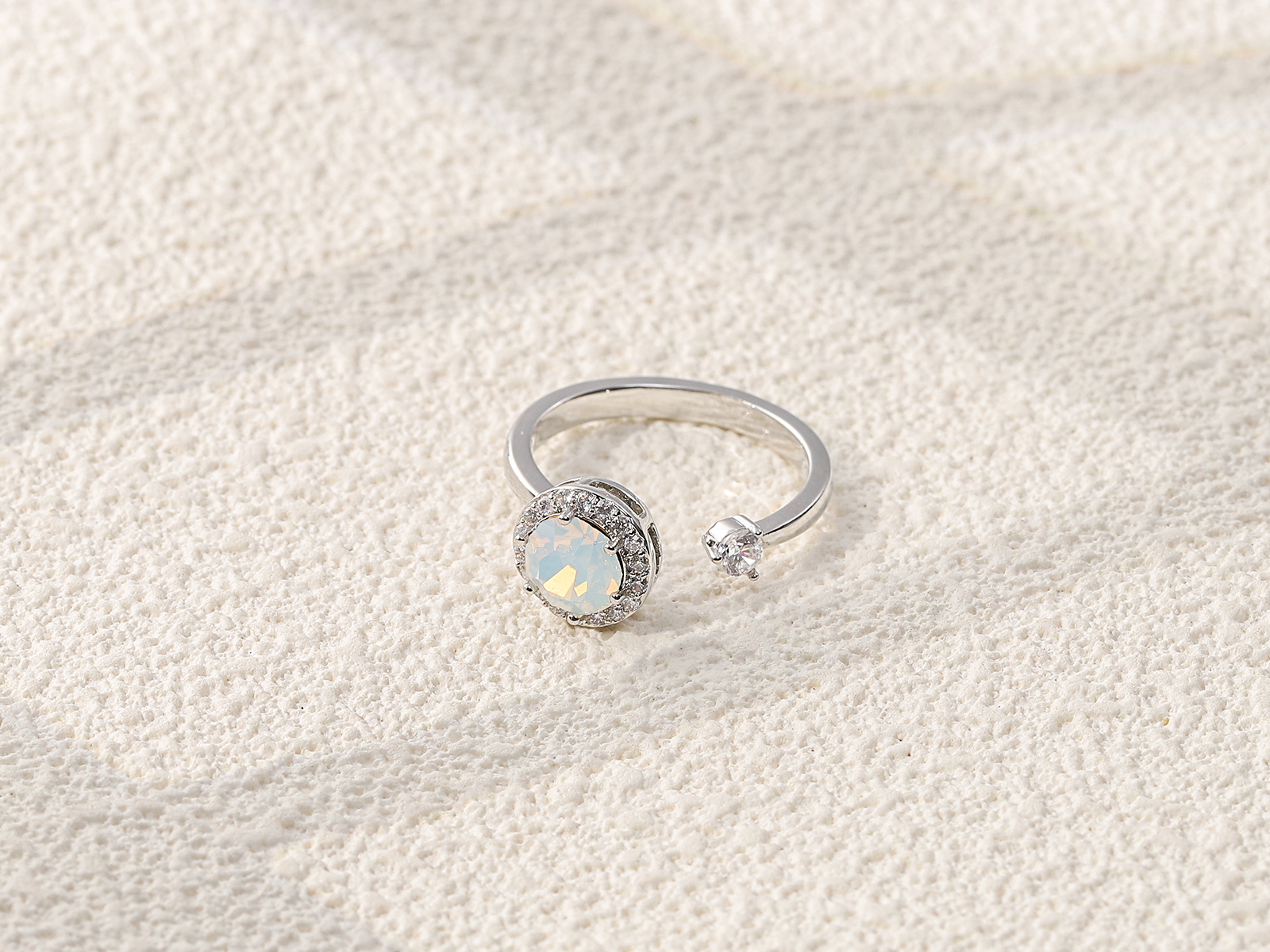 Round Micro Pave Zircon Adjustable Open Ring - 图片 2