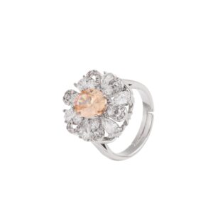 Silver Plated Large Flower Multi-Colored Cubic Zirconia Statement Ring