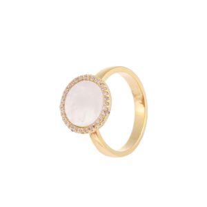 Gold Tone Round Micro Pave Cubic Zirconia Bezel Ring