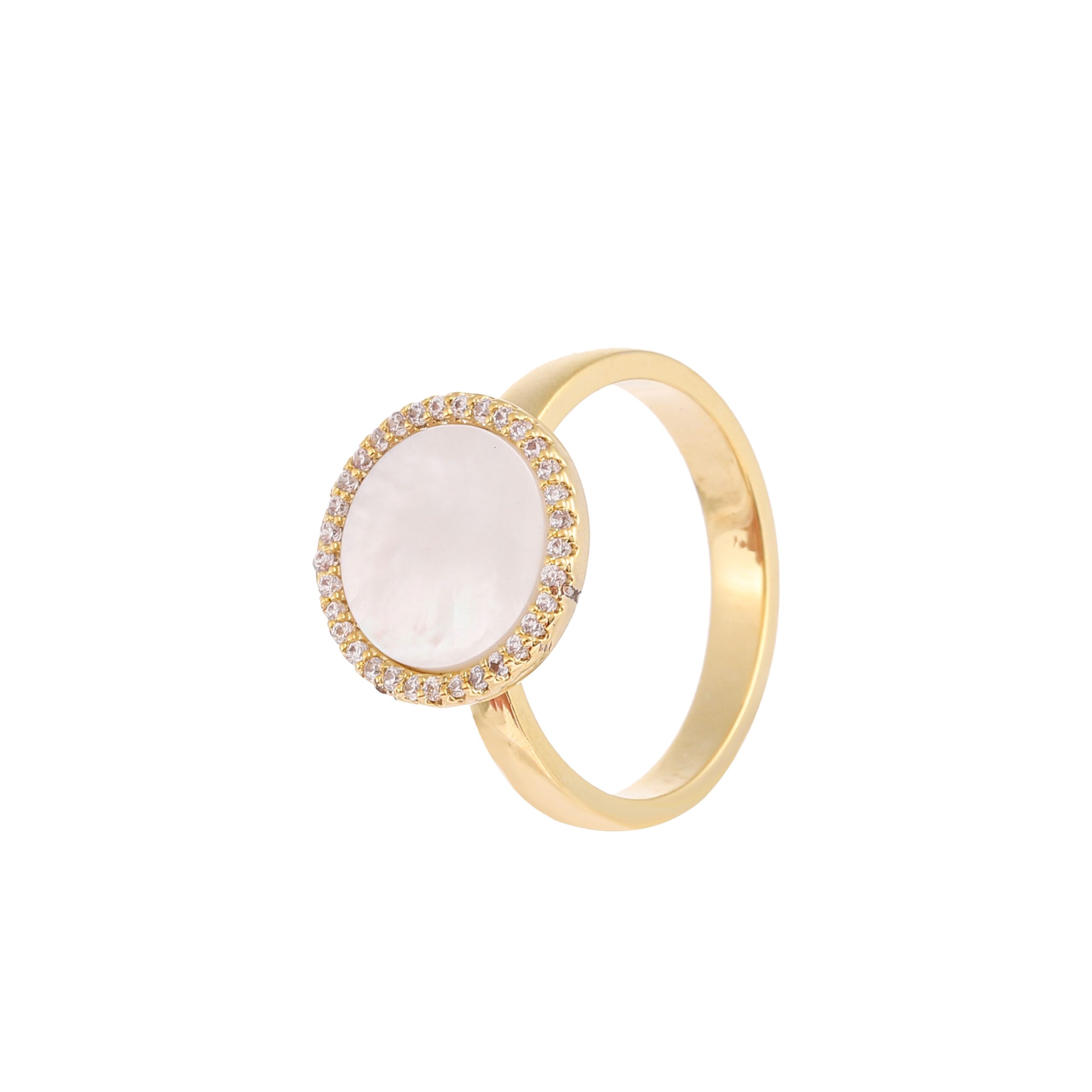 Gold Tone Round Micro Pave Cubic Zirconia Bezel Ring