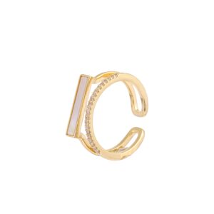 Gold Tone Double Layer Baguette Cubic Zirconia Open Ring