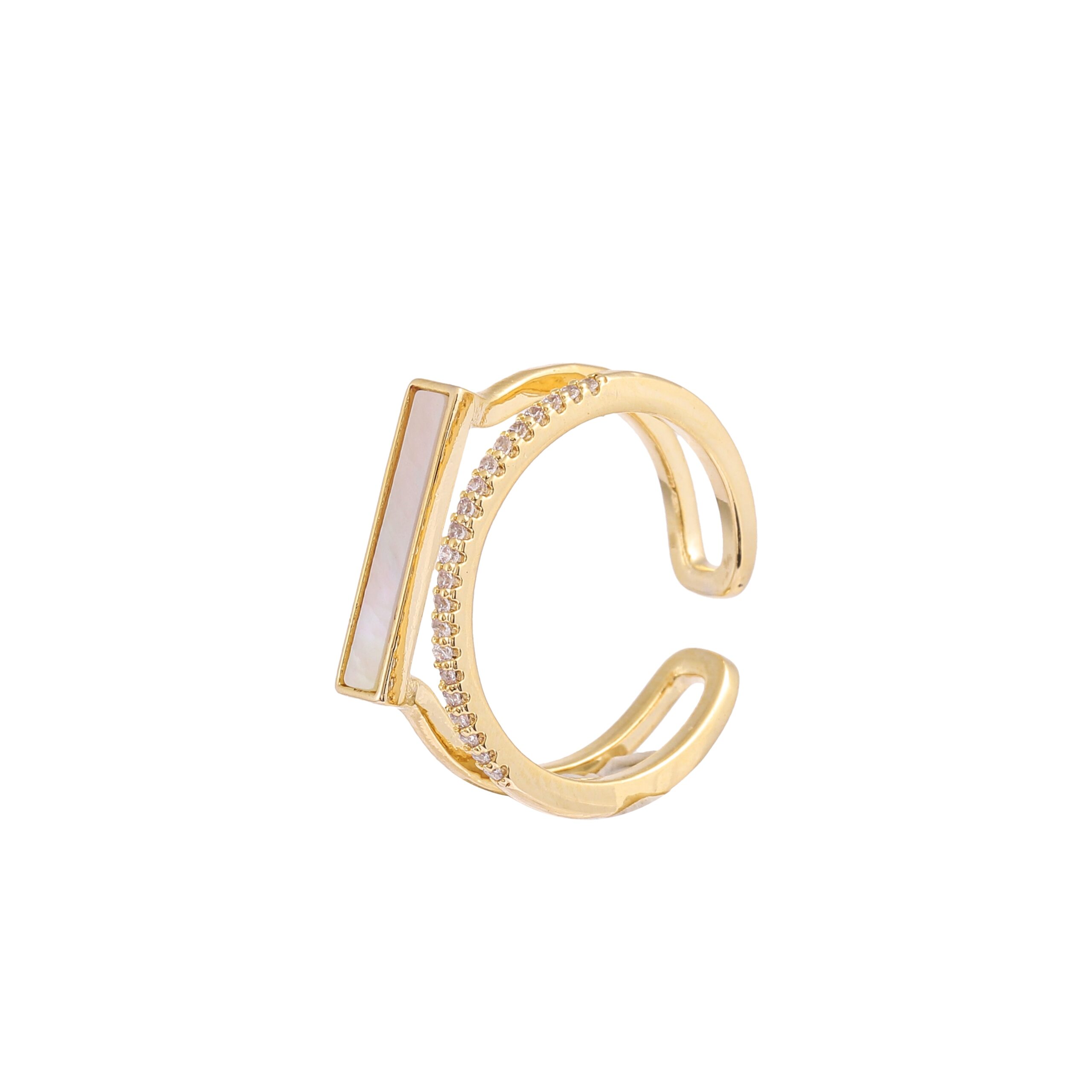 Gold Tone Double Layer Baguette Cubic Zirconia Open Ring