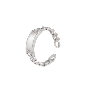 Silver Tone Side Round Cubic Zirconia Chain Detail Open Ring