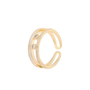 Gold Tone Double Band Micro Pave Cubic Zirconia Open Ring