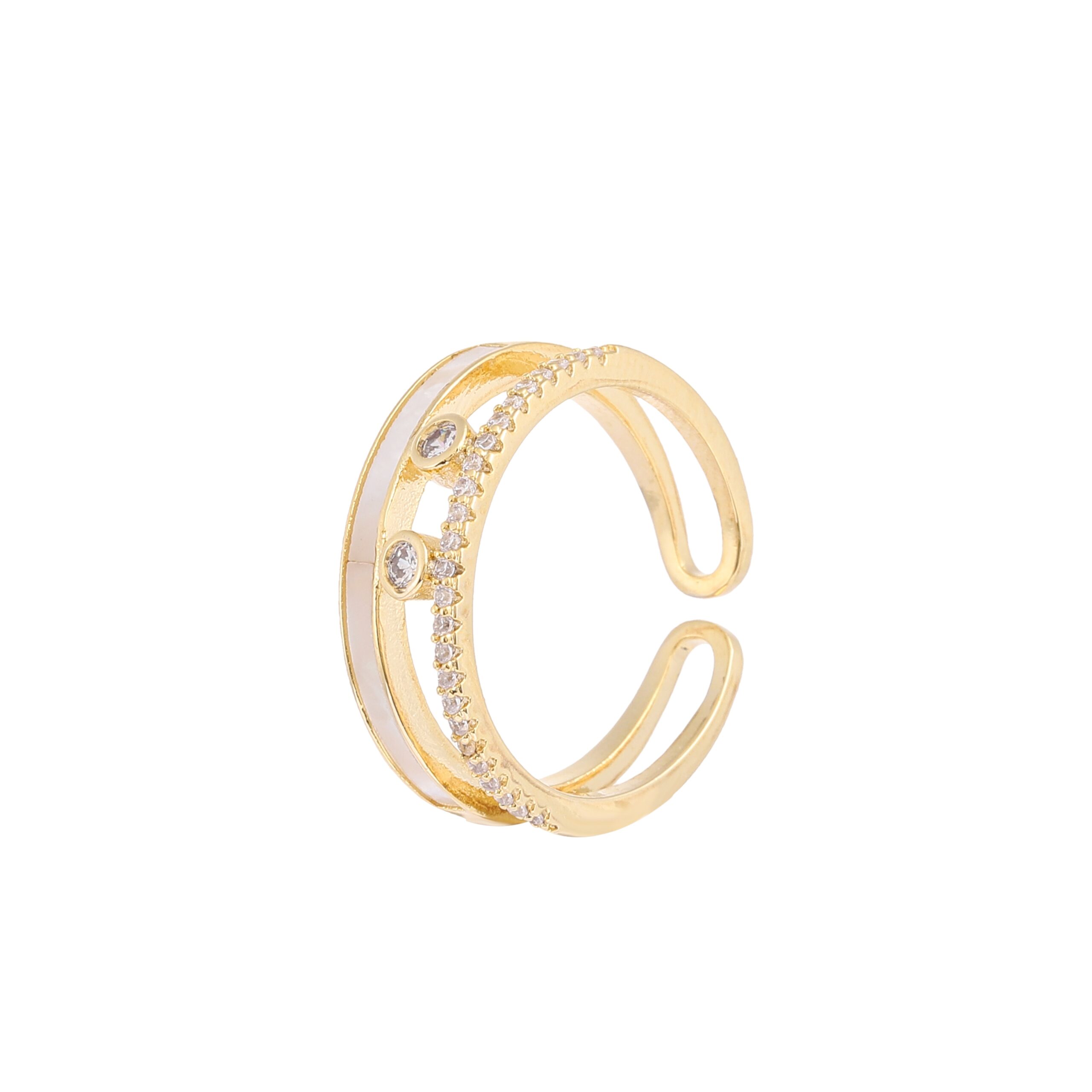 Gold Tone Double Band Micro Pave Cubic Zirconia Open Ring