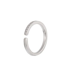 Silver Tone Full Micro Pave Cubic Zirconia Slim Open Stacking Ring