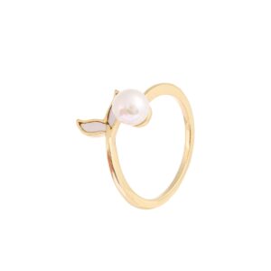 Gold Tone Single Freshwater Pearl Open Stacking Ring