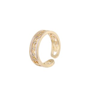 Gold Tone Hollow Floral Lace Adjustable Open Ring