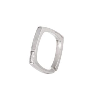 Silver Tone Square Frame Side Pave Cubic Zirconia Open Ring