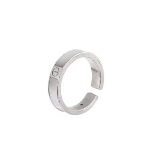Silver Tone Wide Flat Engraved Signet Adjustable Open Ring