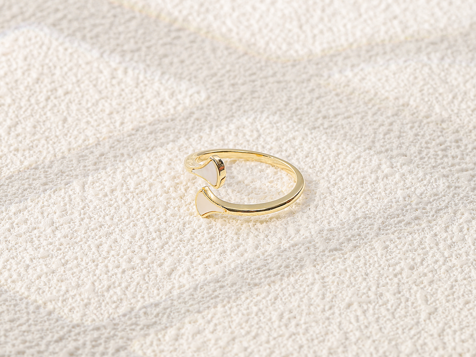Gold Tone Double Fan Shell Open Adjustable Ring - 图片 2