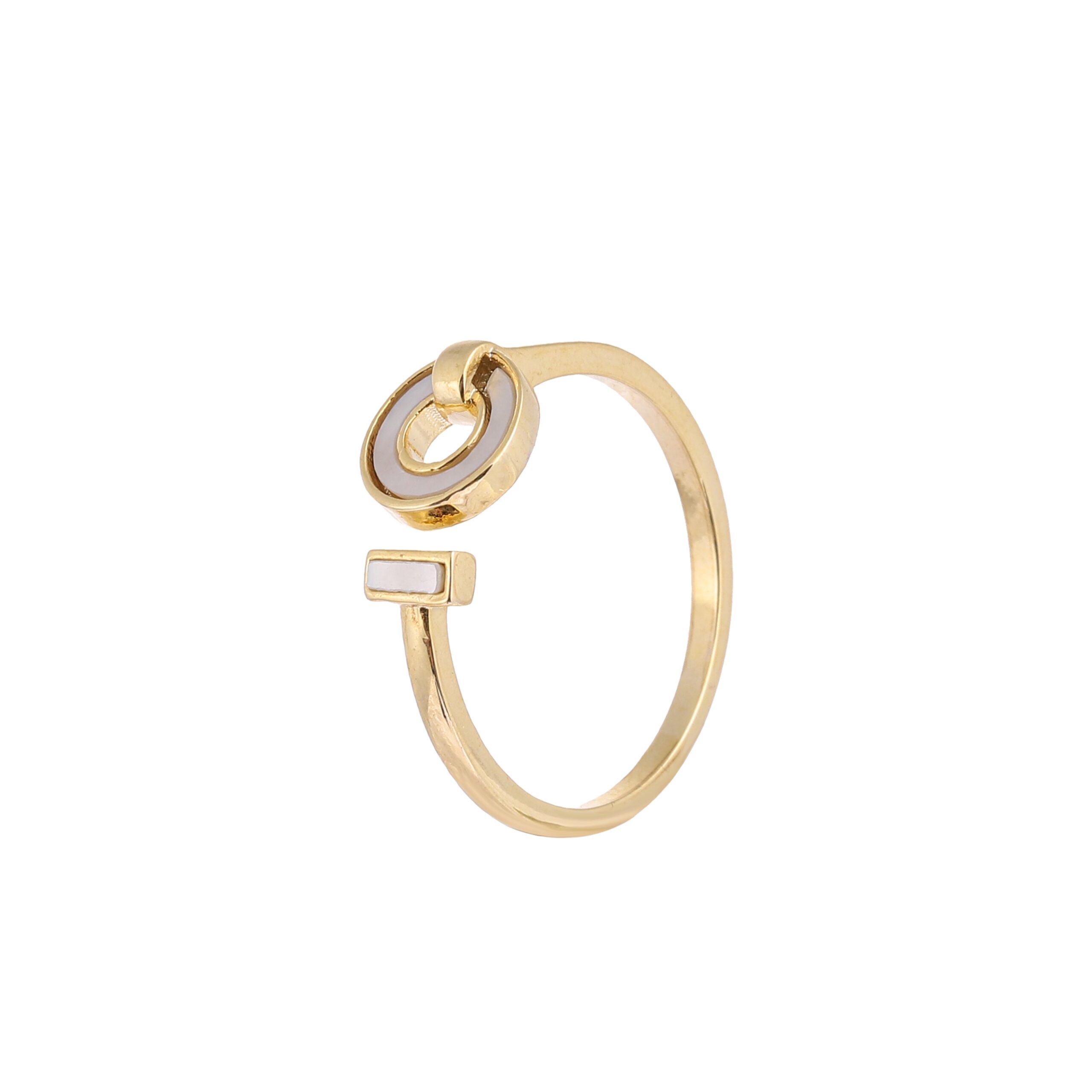 Gold Tone Double Circle Hollow Geometric Adjustable Open Ring