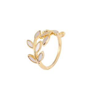 Gold Tone Hollow Leaf Branch Adjustable Open Ring