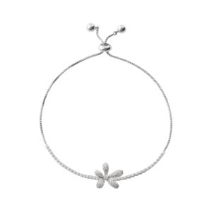 Silver Flower Zircon Adjustable Pull Chain Bracelet