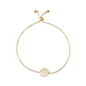 Round Halo Zircon Slider Adjustable Gold Bracelet
