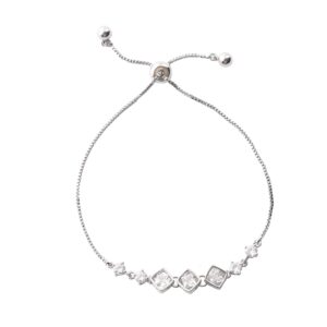 Square Halo Zircon Adjustable Slider Silver Bracelet