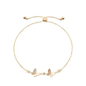 Two Butterfly Enamel Zircon Slider Adjustable Gold Bracelet