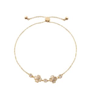 Five Petal Flower Zircon Slider Adjustable Gold Bracelet
