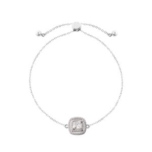 Square Halo Zircon Adjustable Silver Slider Bracelet